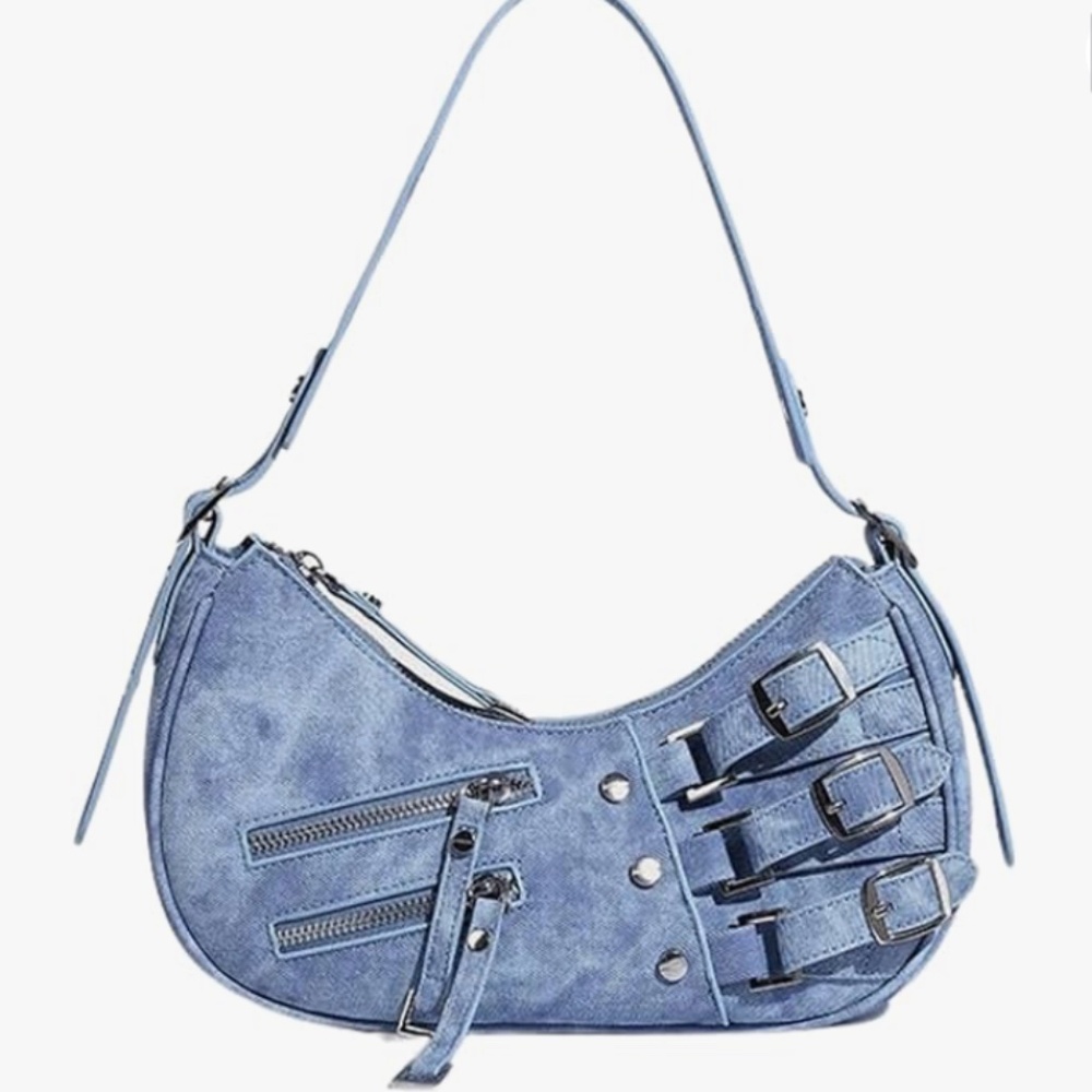 Light Blue Denim Inspired Y2K Shoulder Bag